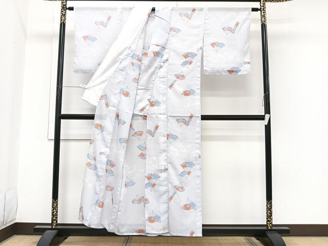 平和屋着物＊夏物　小紋　絽　扇花文　洗える着物　CABI3704xi