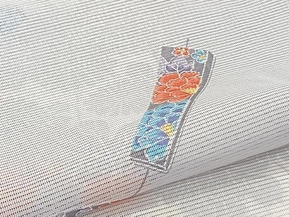 平和屋着物＊夏物　小紋　絽　扇花文　洗える着物　CABI3704xi