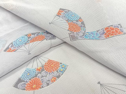 平和屋着物＊夏物　小紋　絽　扇花文　洗える着物　CABI3704xi
