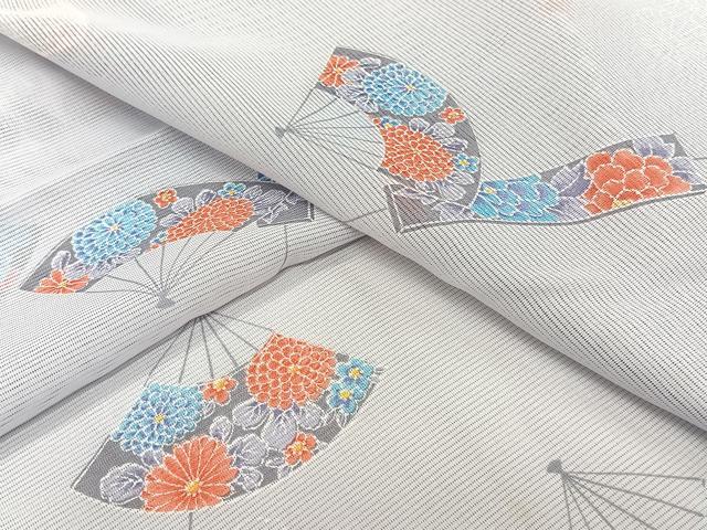 平和屋着物＊夏物　小紋　絽　扇花文　洗える着物　CABI3704xi