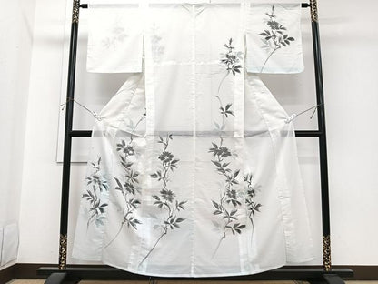 平和屋着物＊夏物　訪問着　絽　手描き　枝草花文　洗える着物　CABI3705xi