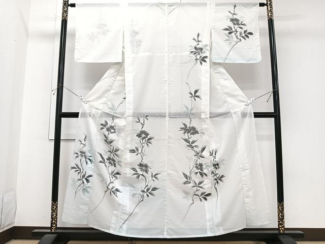 平和屋着物＊夏物　訪問着　絽　手描き　枝草花文　洗える着物　CABI3705xi