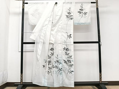 平和屋着物＊夏物　訪問着　絽　手描き　枝草花文　洗える着物　CABI3705xi
