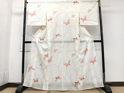 平和屋着物＊夏物　小紋　絽　舞蝶草文　洗える着物　CABI3707xi