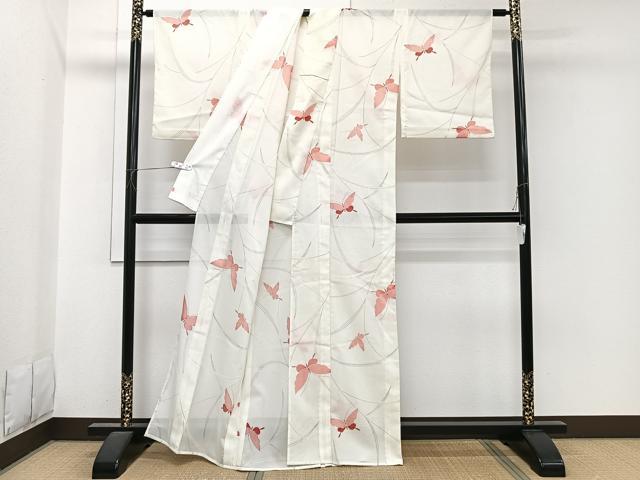 平和屋着物＊夏物　小紋　絽　舞蝶草文　洗える着物　CABI3707xi