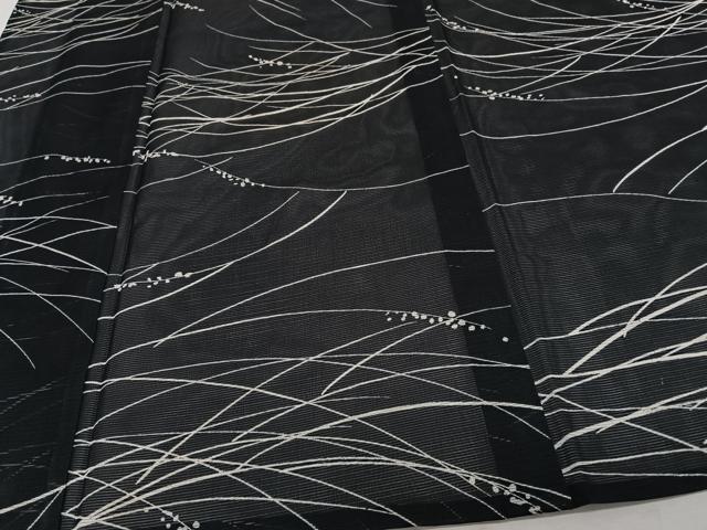 平和屋着物＊夏物　小紋　絽　芝花文　黒地　洗える着物　CABI3708xi