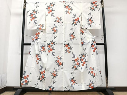 平和屋着物＊夏物　小紋　絽　草花文　洗える着物　CABI3710xi