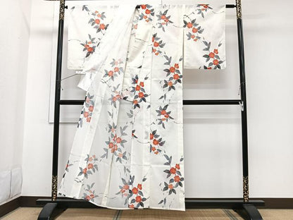 平和屋着物＊夏物　小紋　絽　草花文　洗える着物　CABI3710xi