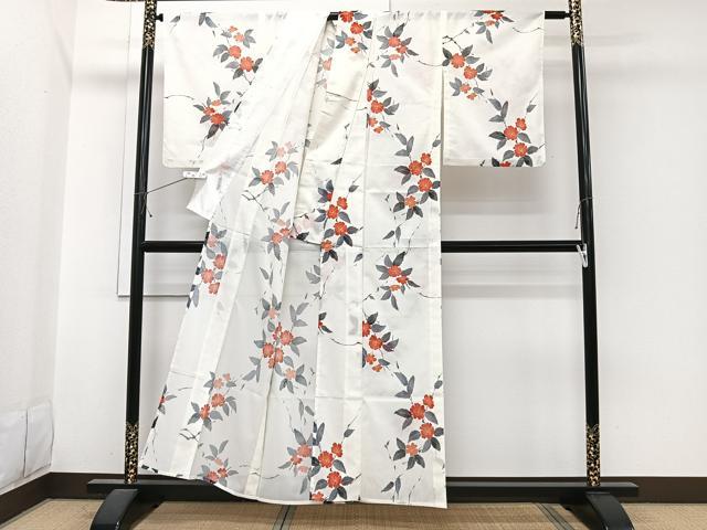 平和屋着物＊夏物　小紋　絽　草花文　洗える着物　CABI3710xi