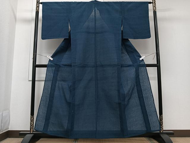 平和屋着物＊夏物　小紋　紗　よろけ縞　洗える着物　CABI3712xi