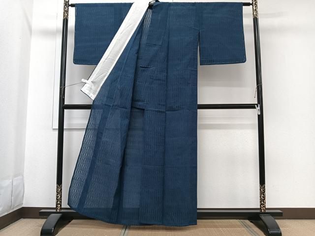 平和屋着物＊夏物　小紋　紗　よろけ縞　洗える着物　CABI3712xi