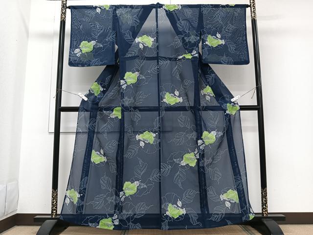 平和屋着物＊夏物　小紋　絽　草花文　洗える着物　CABI3713xi