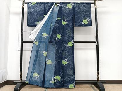 平和屋着物＊夏物　小紋　絽　草花文　洗える着物　CABI3713xi