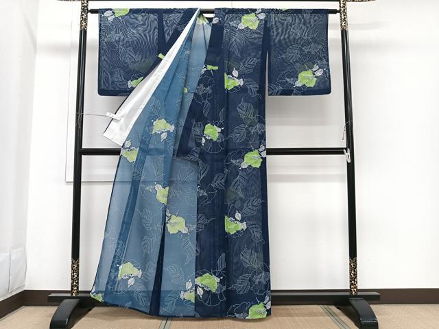 平和屋着物＊夏物　小紋　絽　草花文　洗える着物　CABI3713xi
