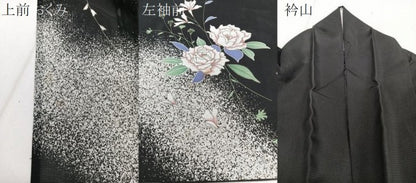 平和屋着物＊夏物　訪問着　絽　草花文　黒地　洗える着物　CABI3715xi
