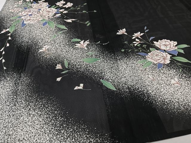 平和屋着物＊夏物　訪問着　絽　草花文　黒地　洗える着物　CABI3715xi