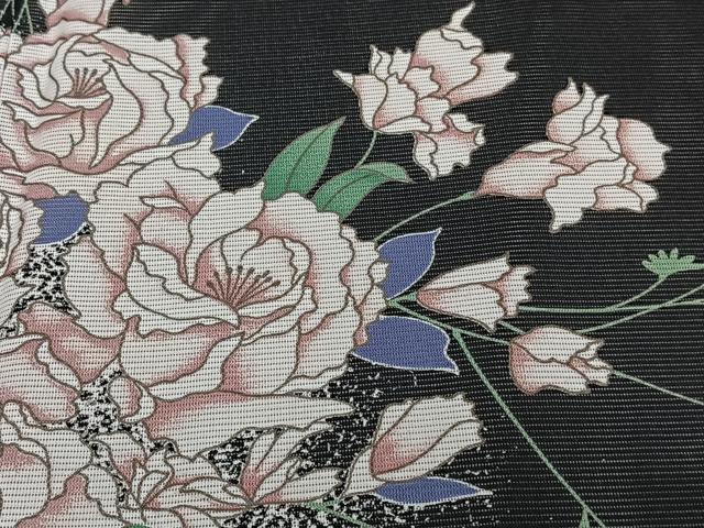 平和屋着物＊夏物　訪問着　絽　草花文　黒地　洗える着物　CABI3715xi