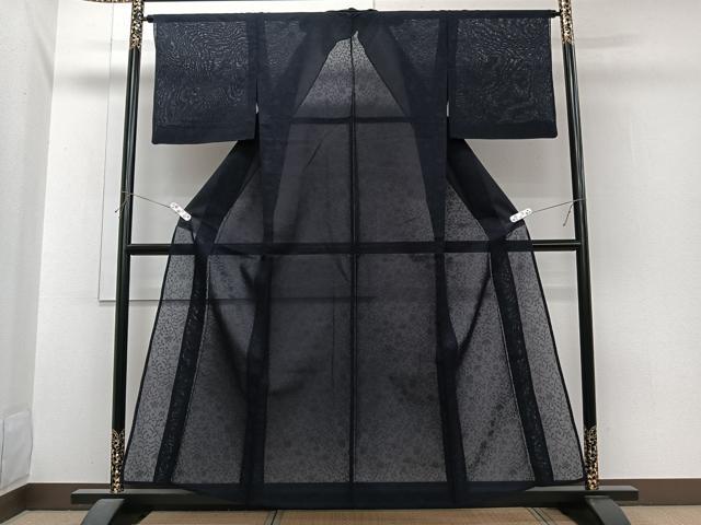 平和屋着物＊夏物　色無地　草花紋紗　紫黒色　正絹　逸品　CABI3733xi