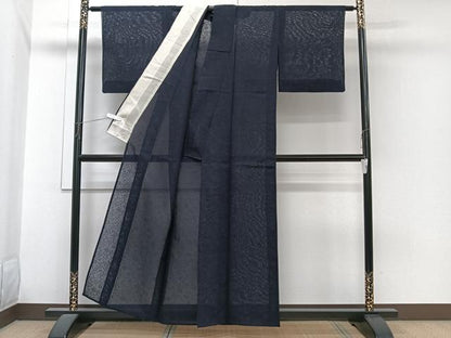 平和屋着物＊夏物　色無地　草花紋紗　紫黒色　正絹　逸品　CABI3733xi