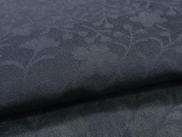 平和屋着物＊夏物　色無地　草花紋紗　紫黒色　正絹　逸品　CABI3733xi