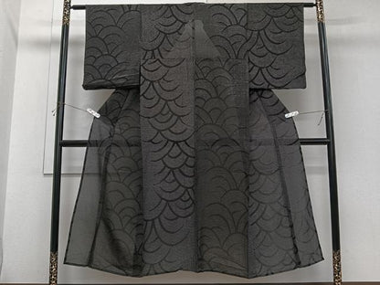 平和屋着物＊夏物　小紋　紗　青海波文　銀通し地　正絹　逸品　CABI3735xi