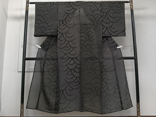 平和屋着物＊夏物　小紋　紗　青海波文　銀通し地　正絹　逸品　CABI3735xi