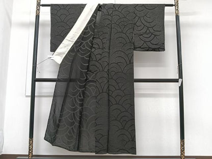 平和屋着物＊夏物　小紋　紗　青海波文　銀通し地　正絹　逸品　CABI3735xi