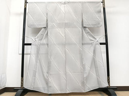平和屋着物＊夏物　小紋　縦絽　斜線文　正絹　逸品　CABI3742xi