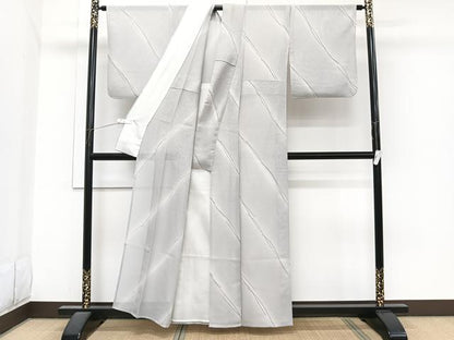 平和屋着物＊夏物　小紋　縦絽　斜線文　正絹　逸品　CABI3742xi