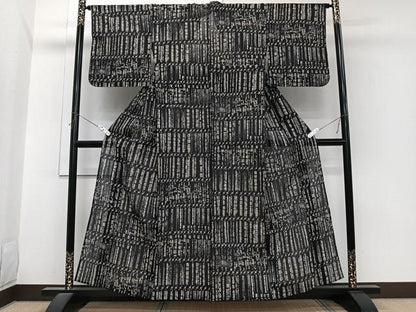 平和屋着物＊夏物　小紋　紗紬　ろうけつ染め　抽象文様　正絹　逸品　CABI3744xi