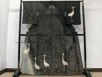 平和屋着物＊夏物　訪問着　絽　白鷺　黒地　正絹　逸品　CABI3747xi