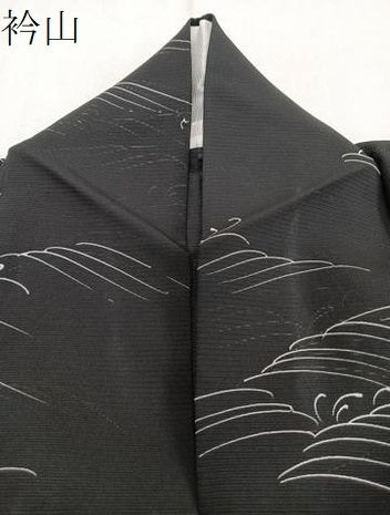 平和屋着物＊夏物　小紋　絽　立波文　黒地　正絹　逸品　CABI3748xi