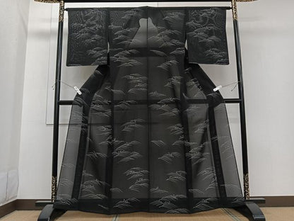 平和屋着物＊夏物　小紋　絽　立波文　黒地　正絹　逸品　CABI3748xi