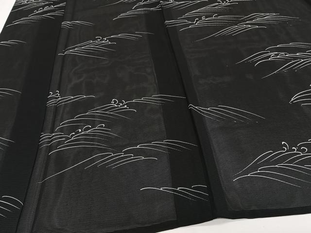 平和屋着物＊夏物　小紋　絽　立波文　黒地　正絹　逸品　CABI3748xi