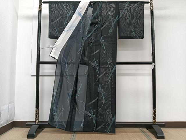 平和屋着物＊夏物　小紋　絽　花唐草竹文　洗える着物　CABI3757xi