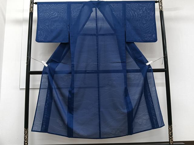 平和屋着物＊夏物　色無地　絽　芝花紋紗　紺青色　洗える着物　CABI3760xi