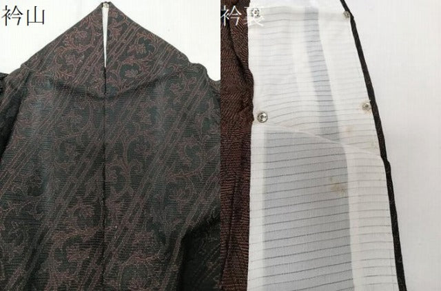 平和屋着物＊夏物　小紋　絽　花唐草文　黒地　正絹　逸品　CABI3761xi