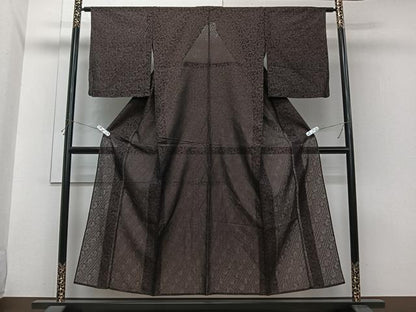 平和屋着物＊夏物　小紋　絽　花唐草文　黒地　正絹　逸品　CABI3761xi