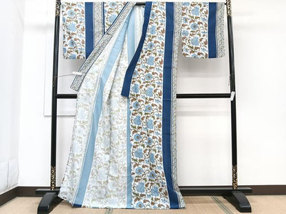 平和屋着物＊夏物　小紋　紗　間道更紗花唐草文　洗える着物　CABI3763xi