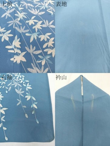 平和屋着物＊夏物　訪問着　絽　ろうけつ染め　枝垂れ葉文　銀彩　正絹　逸品　CABI3767xi