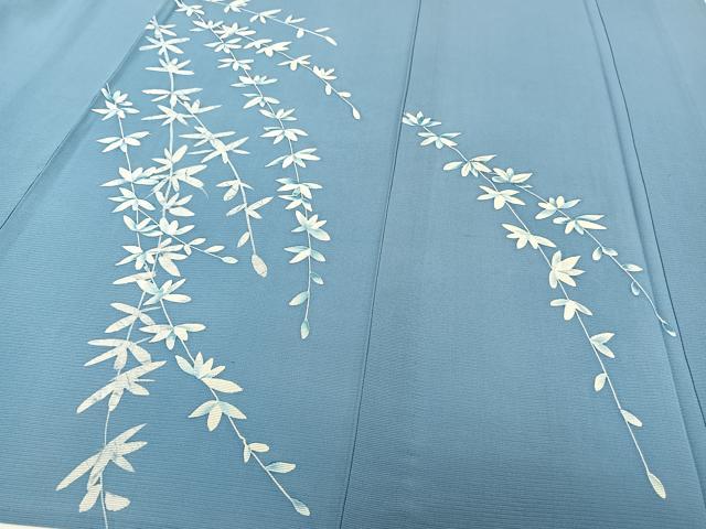平和屋着物＊夏物　訪問着　絽　ろうけつ染め　枝垂れ葉文　銀彩　正絹　逸品　CABI3767xi