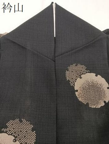 平和屋着物＊夏物　小紋　紗　雪輪重ね文　黒地　正絹　逸品　CABI3771xi