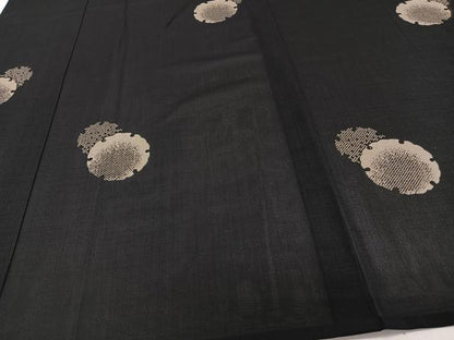 平和屋着物＊夏物　小紋　紗　雪輪重ね文　黒地　正絹　逸品　CABI3771xi