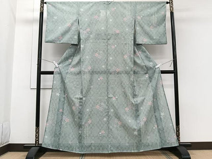 平和屋着物＊夏物　小紋　絽　草花文　洗える着物　CABI3775xi