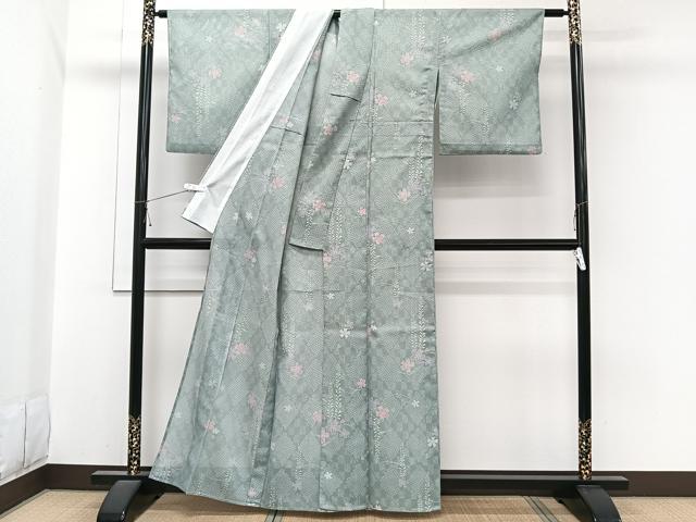 平和屋着物＊夏物　小紋　絽　草花文　洗える着物　CABI3775xi