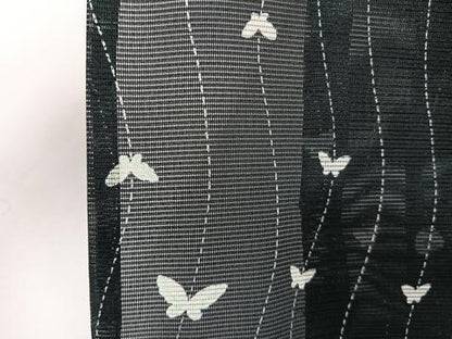 平和屋着物＊夏物　小紋　絽　舞蝶文　黒地　洗える着物　CABI3776xi