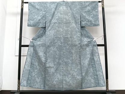 平和屋着物＊夏物　小紋　絽　枝葉文　洗える着物　CABI3781xi
