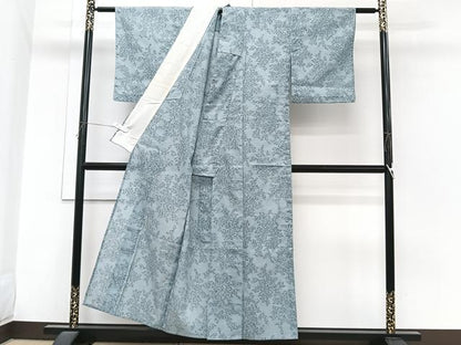 平和屋着物＊夏物　小紋　絽　枝葉文　洗える着物　CABI3781xi