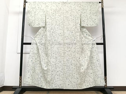 平和屋着物＊夏物　小紋　絽　花唐草文　正絹　逸品　CABI3787xi