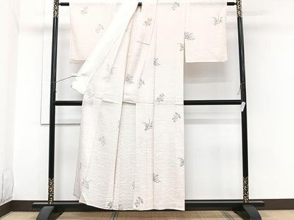 平和屋着物＊夏物　小紋　絽　草花文　銀彩　正絹　逸品　CABI3788xi